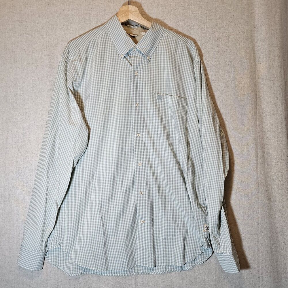 Timberland Shirt Mens Casual Long Sleeve Button Down Green Plaid 100% Cotton XL